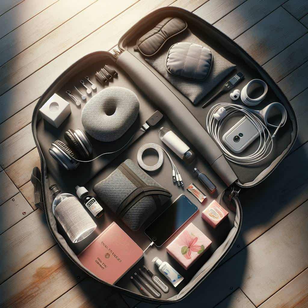 featured essential items for your personal item bag on a plane