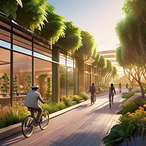 Solarpunk future optimism: vibrant sustainable skyline