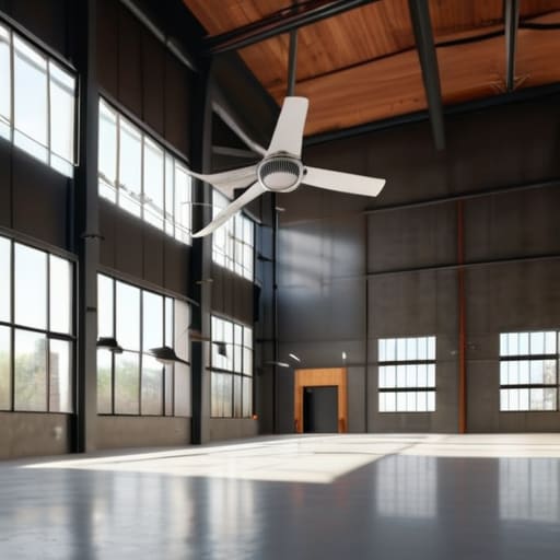 High-Ceiling Destratification Fans moving warm air.